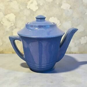 Vintage Blue Ceramic Teapot With Lid Art Deco Style Unmarked Mid Century 8.5”